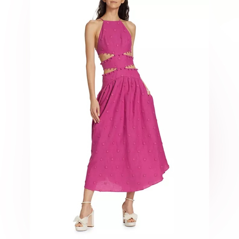 Farm Rio Pink 3d Flower Cut Out Midi Dress